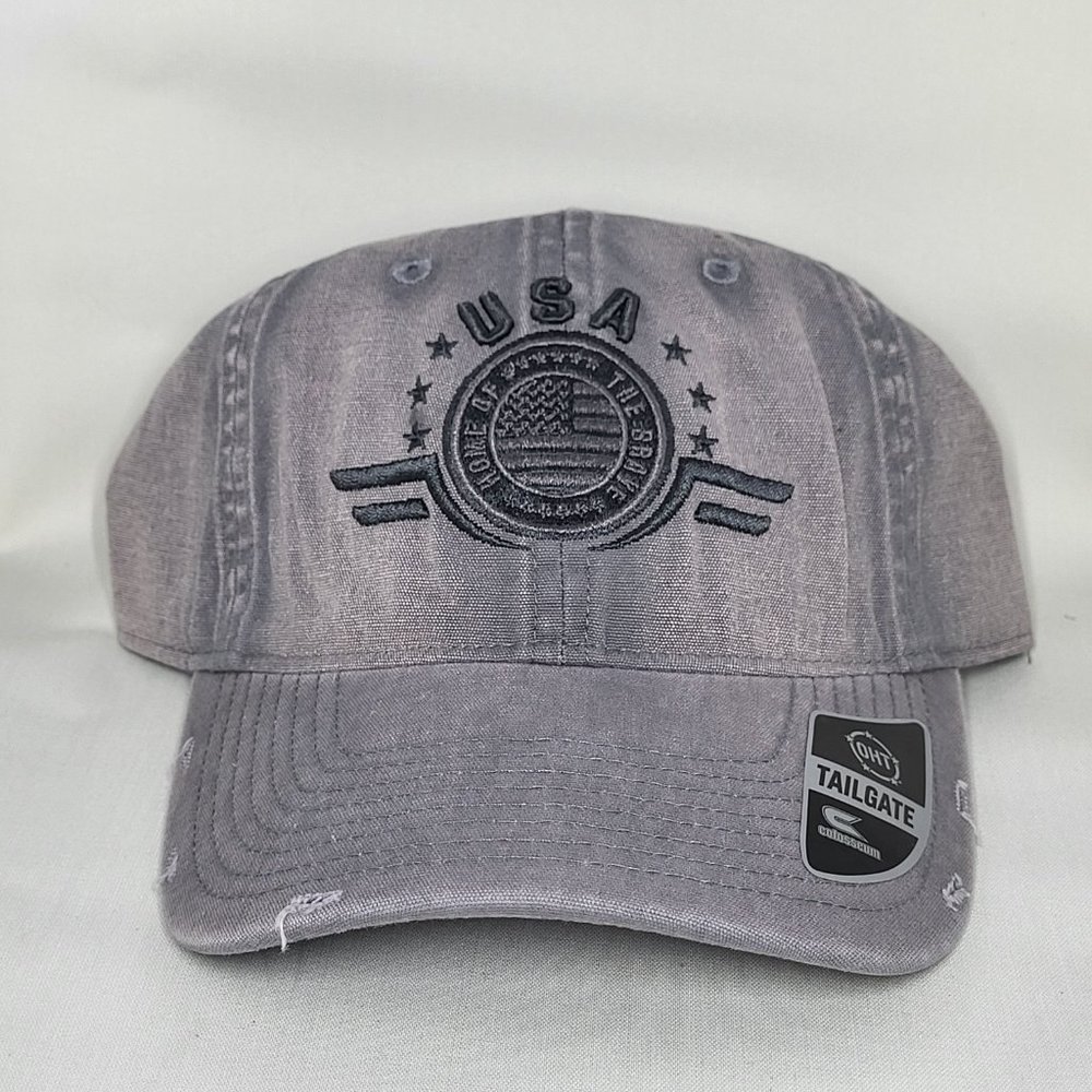 OHT TAILGATE OPERATION HAT TRICK Distressed Grey Home of the Brave Ball Cap NWT